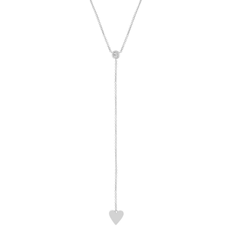 0.06t 14k White Gold Diamond Heart Lariat Necklace