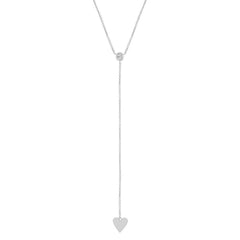 0.06t 14k White Gold Diamond Heart Lariat Necklace
