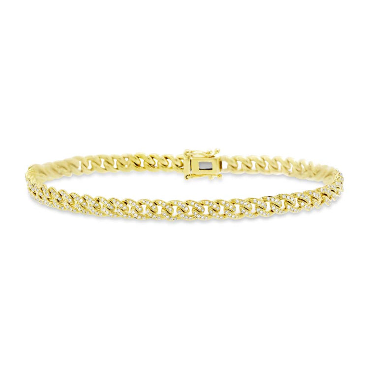 0.96ct 14k Yellow Gold Diamond Pave Chain Bracelet