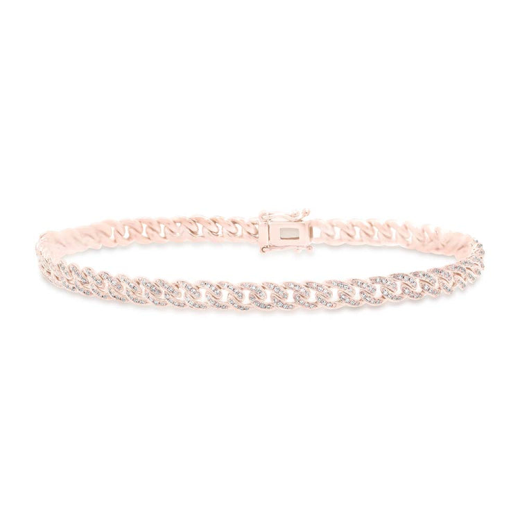 0.96ct 14k Rose Gold Diamond Pave Chain Bracelet