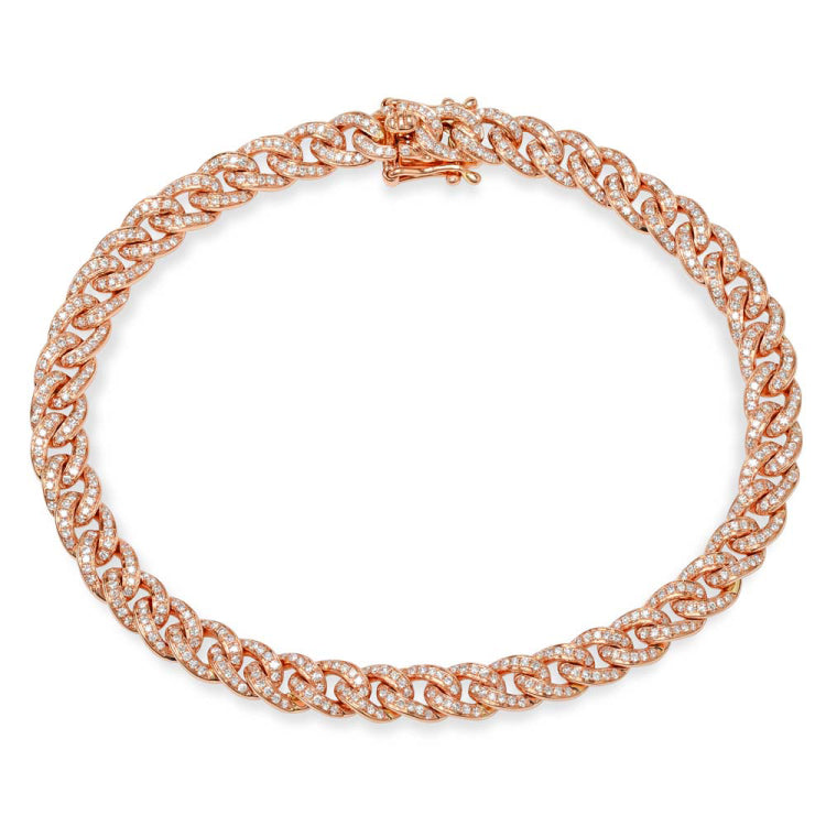 1.20ct 14k Rose Gold Diamond Pave Chain Bracelet