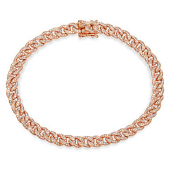 1.20ct 14k Rose Gold Diamond Pave Chain Bracelet