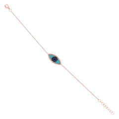0.06ct Diamond & 0.20ct Blue Sapphire & C. Turquoise 14k Rose Gold Eye Bracelet