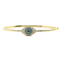 0.42ct Diamond & 0.60ct Blue Sapphire & Composite Turquoise 14k Yellow Gold Eye Bangle