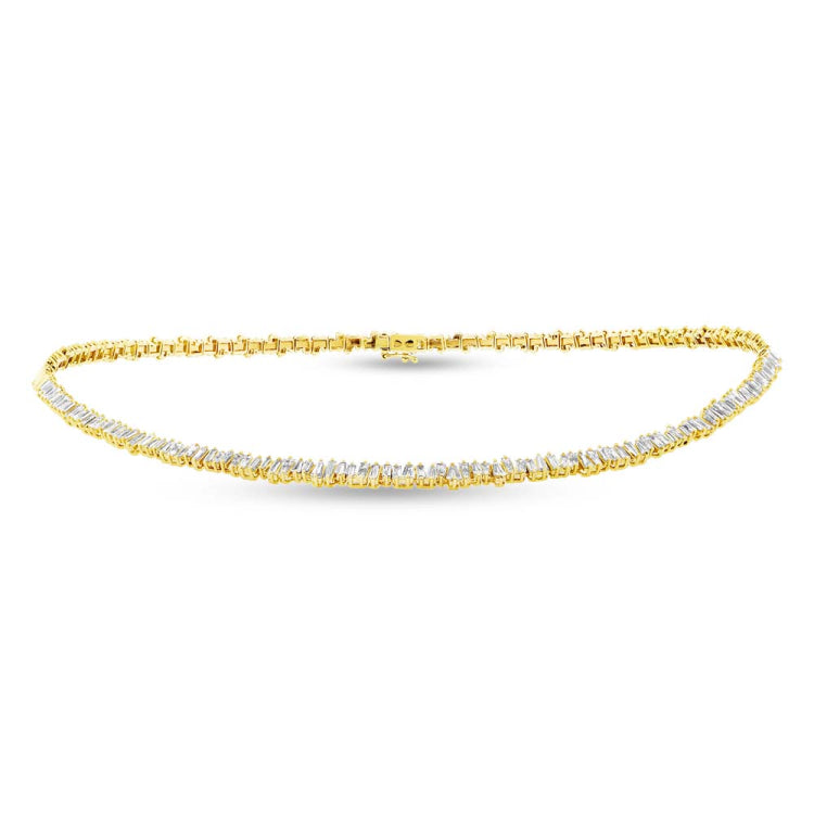 3.96ct 14k Yellow Gold Diamond Baguette Choker Necklace
