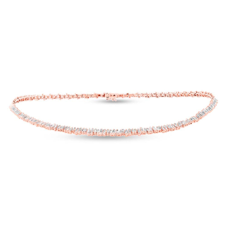 3.96ct 14k Rose Gold Diamond Baguette Choker Necklace