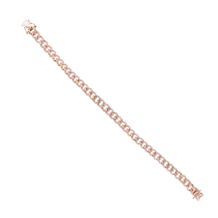 1.05ct 14k Rose Gold Diamond Pave Chain Bracelet
