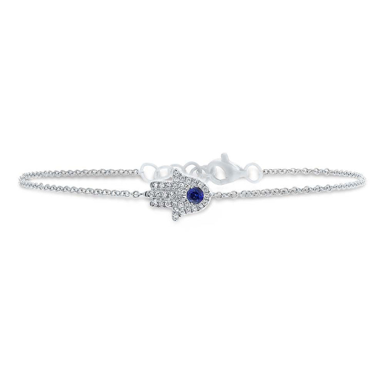 0.09ct Diamond & 0.08ct Blue Sapphire 14k White Gold Diamond Hamsa Bracelet