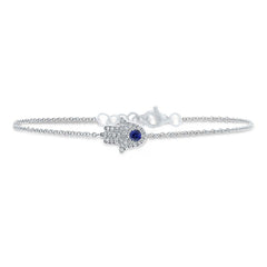 0.09ct Diamond & 0.08ct Blue Sapphire 14k White Gold Diamond Hamsa Bracelet