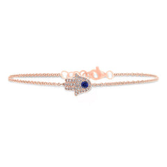 0.09ct Diamond & 0.08ct Blue Sapphire 14k Rose Gold Diamond Hamsa Bracelet