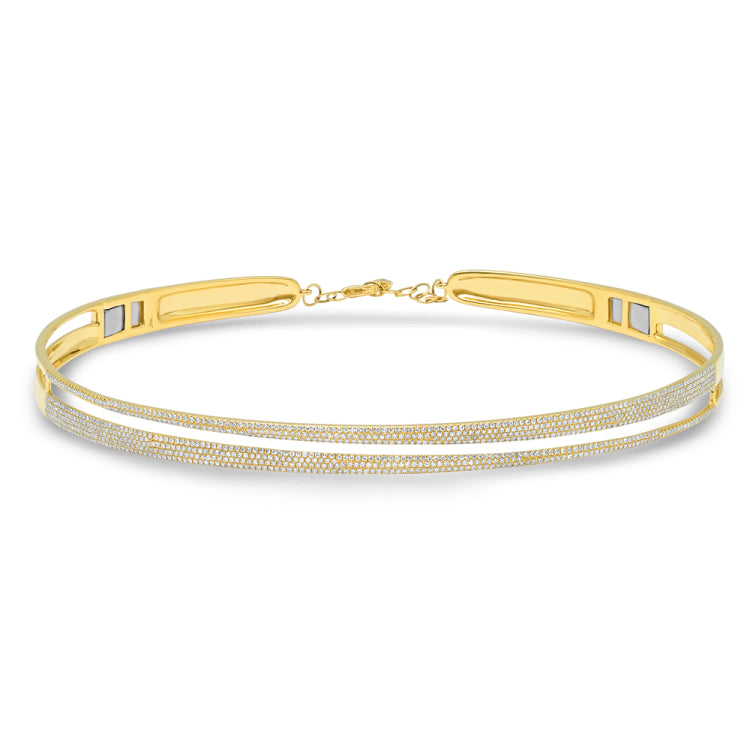 1.91ct 14k Yellow Gold Diamond Pave Choker Necklace