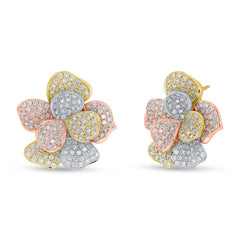 3.68ct 14k Three-tone Gold Diamond Flower Earring