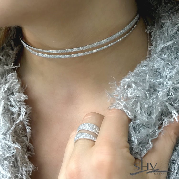 1.91ct 14k White Gold Diamond Pave Choker Necklace