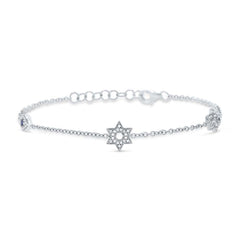 0.15ct Diamond & 0.06ct Blue Sapphire 14k White Gold Hamsa Star Eye Bracelet