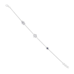 0.15ct Diamond & 0.06ct Blue Sapphire 14k White Gold Hamsa Star Eye Bracelet