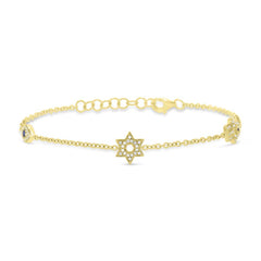 0.15ct Diamond & 0.06ct Blue Sapphire 14k Yellow Gold Hamsa Star Eye Bracelet