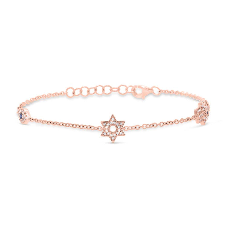 0.15ct Diamond & 0.06ct Blue Sapphire 14k Rose Gold Hamsa Star Eye Bracelet