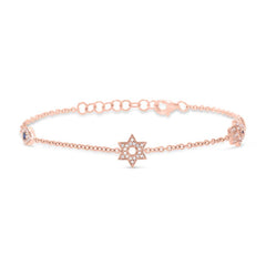 0.15ct Diamond & 0.06ct Blue Sapphire 14k Rose Gold Hamsa Star Eye Bracelet