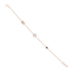 0.15ct Diamond & 0.06ct Blue Sapphire 14k Rose Gold Hamsa Star Eye Bracelet