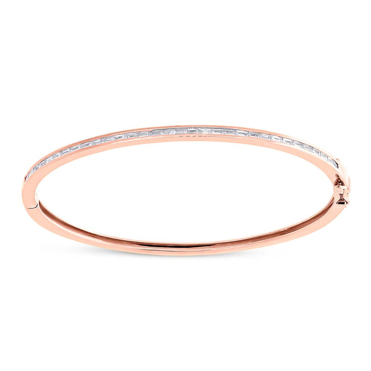 0.60ct 14k Rose Gold Diamond Baguette Bangle Size XS