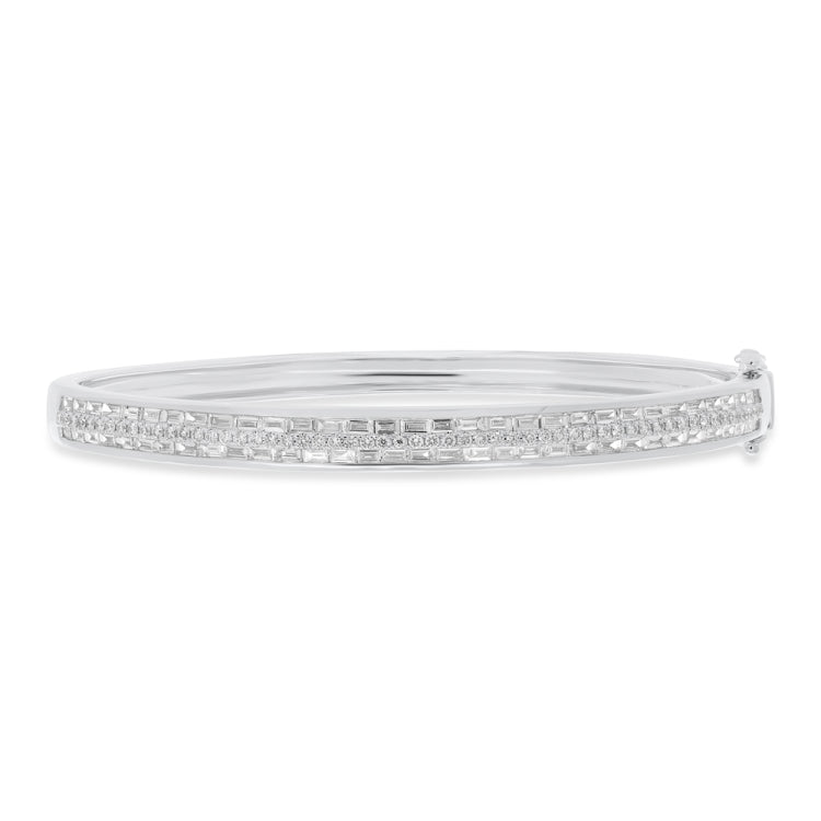 1.87ct 14k White Gold Diamond Baguette Bangle