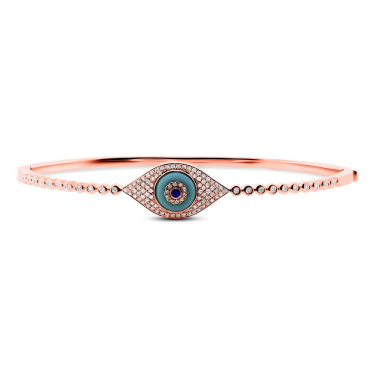 0.39ct Diamond & 0.60ct Blue Sapphire & Composite Turquoise 14k Rose Gold Eye Bangle