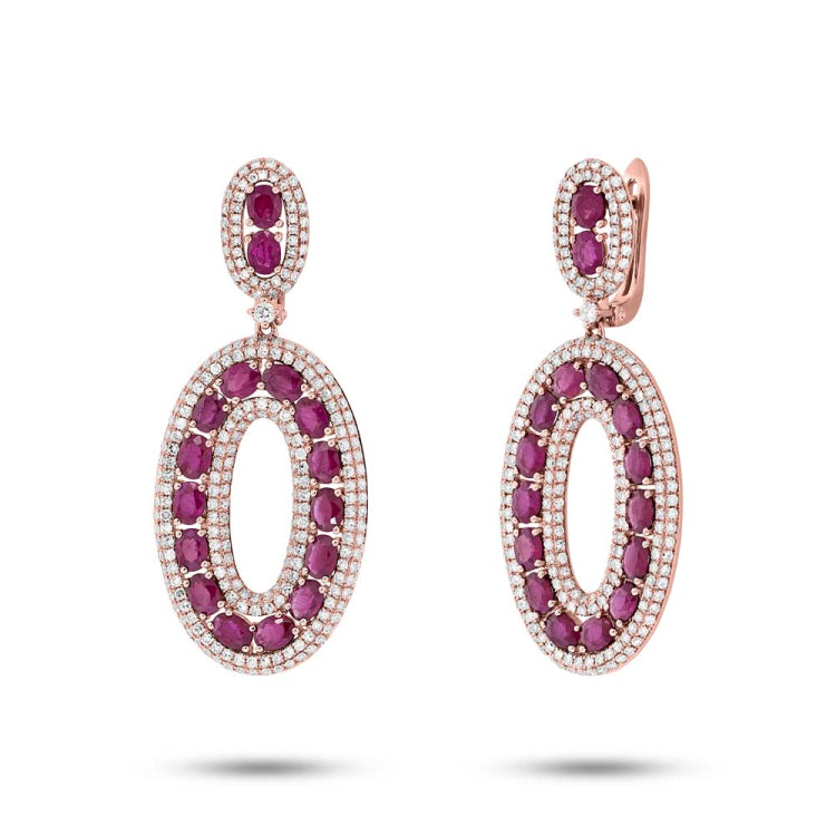 2.96ct Diamond & 7.45ct Ruby 14k Rose Gold Lady's Earring