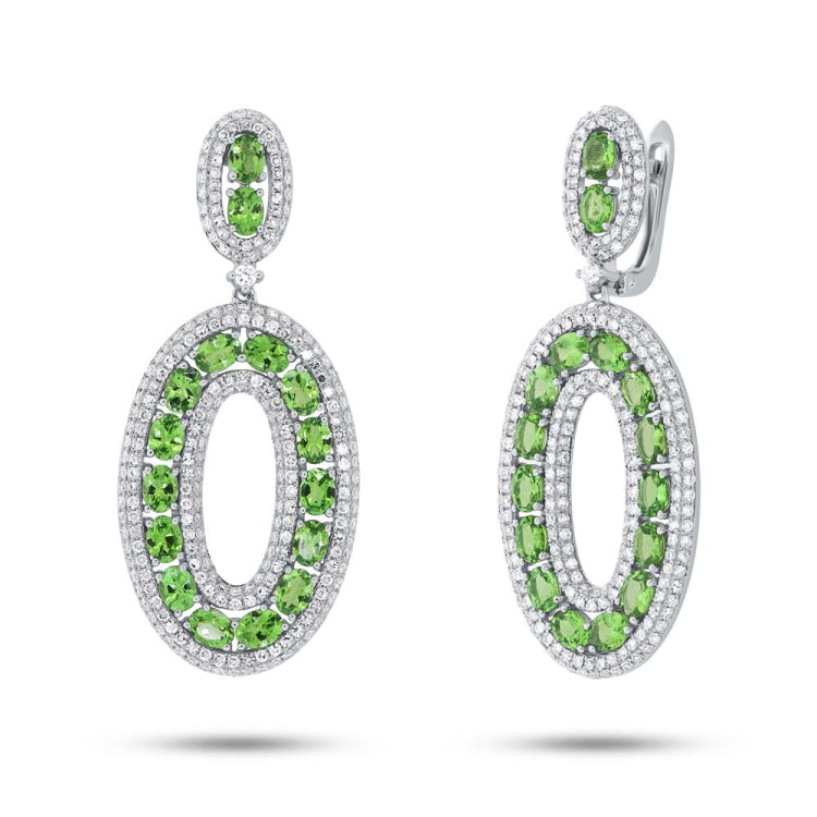 2.96ct Diamond & 6.23ct Green Garnet 14k White Gold Lady's Earring