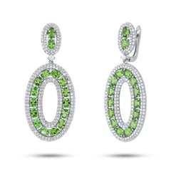 2.96ct Diamond & 6.23ct Green Garnet 14k White Gold Lady's Earring