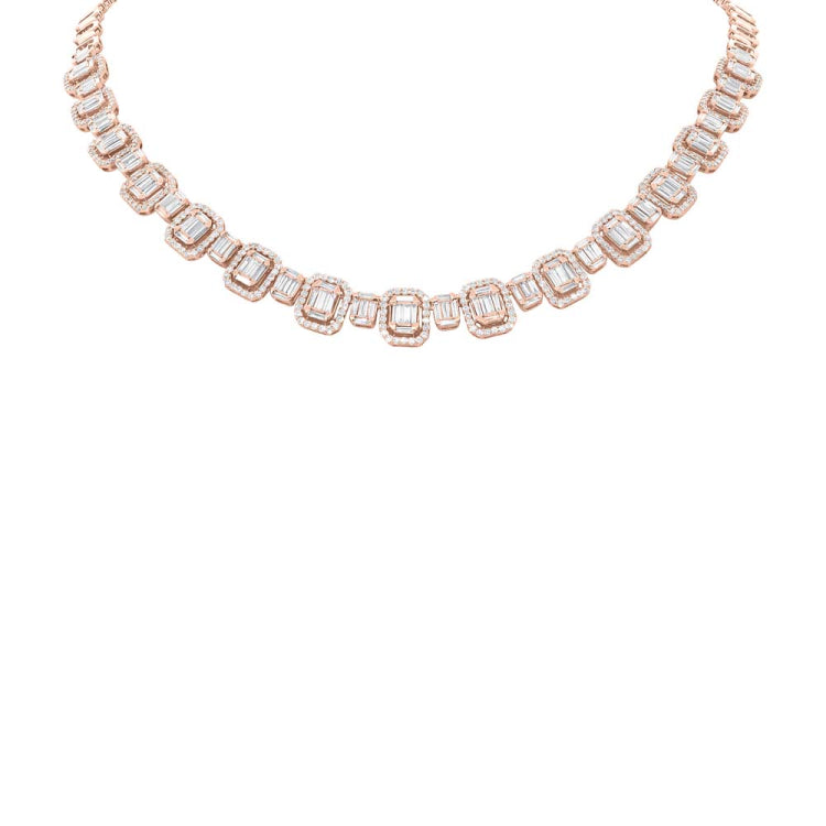 7.73ct 18k Rose Gold Diamond Baguette Necklace