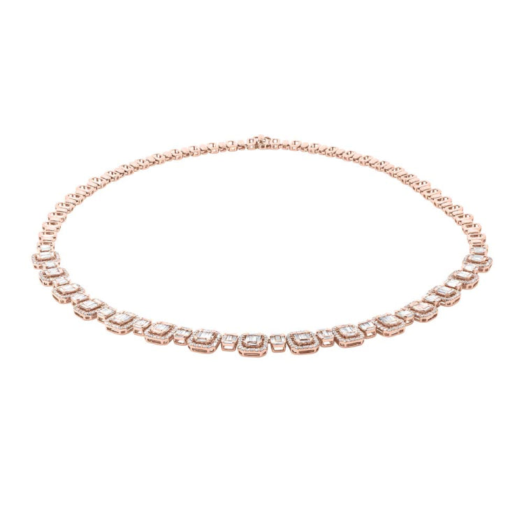 7.73ct 18k Rose Gold Diamond Baguette Necklace