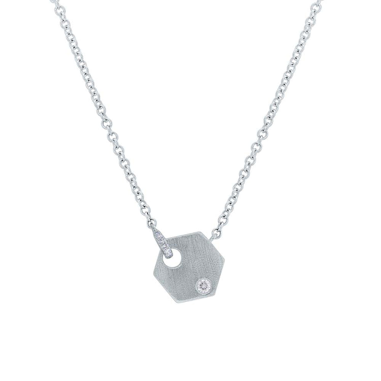 0.05ct 14k White Gold Diamond Hexagon Necklace