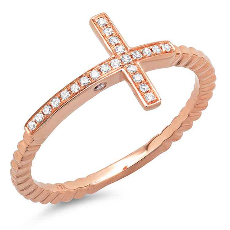 0.08ct 14k Rose Gold Diamond Cross Ring Size 5