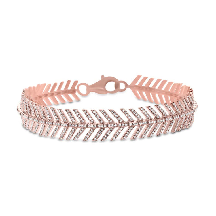 1.45ct 14k Rose Gold Diamond Feather Bracelet