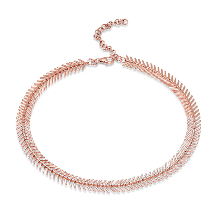 1.77ct 14k Rose Gold Diamond Feather Choker