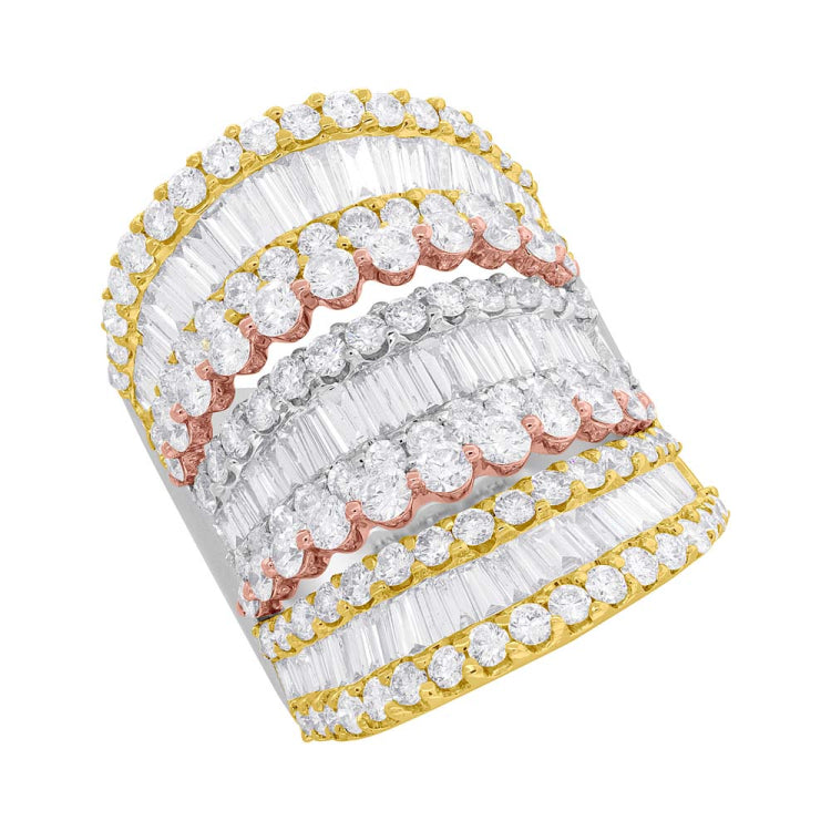 6.15ct 14k 3-tone Gold Diamond Lady's Ring Size 7.75