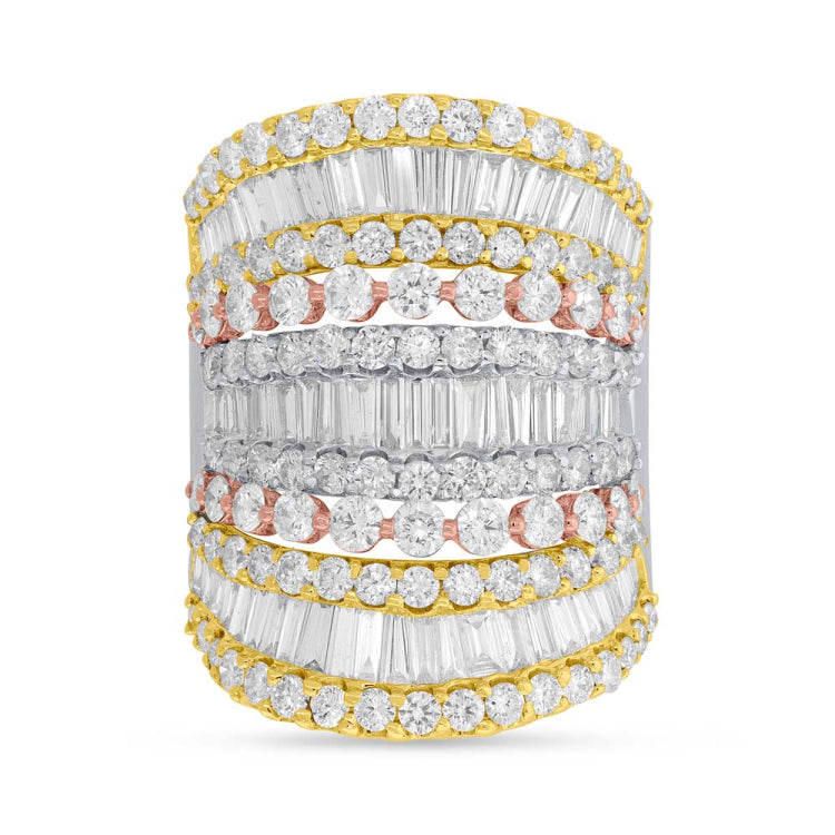 6.15ct 14k 3-tone Gold Diamond Lady's Ring Size 7.75