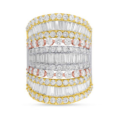 6.15ct 14k 3-tone Gold Diamond Lady's Ring Size 7.75