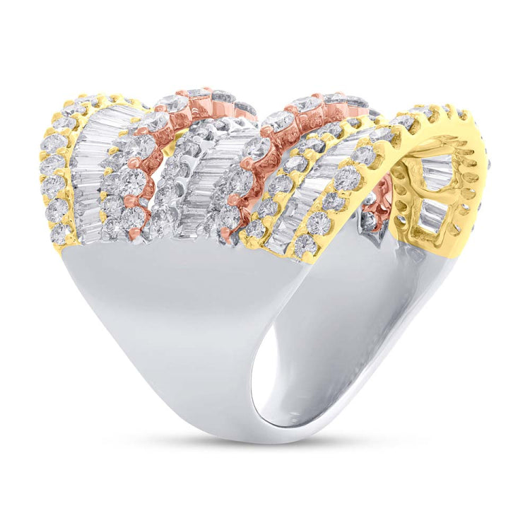 6.15ct 14k 3-tone Gold Diamond Lady's Ring Size 7.75