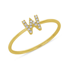0.05ct 14k Yellow Gold Diamond Lady's Ring - Letter W
