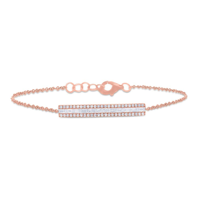 0.40ct 14k Rose Gold Diamond Baguette Bar Bracelet