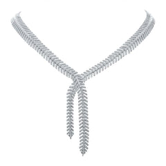 2.66ct 14k White Gold Diamond Feather Lariat Necklace