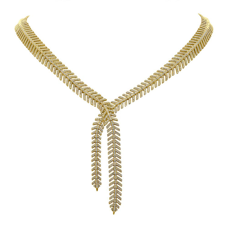 2.66ct 14k Yellow Gold Diamond Feather Lariat Necklace