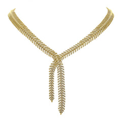 2.66ct 14k Yellow Gold Diamond Feather Lariat Necklace