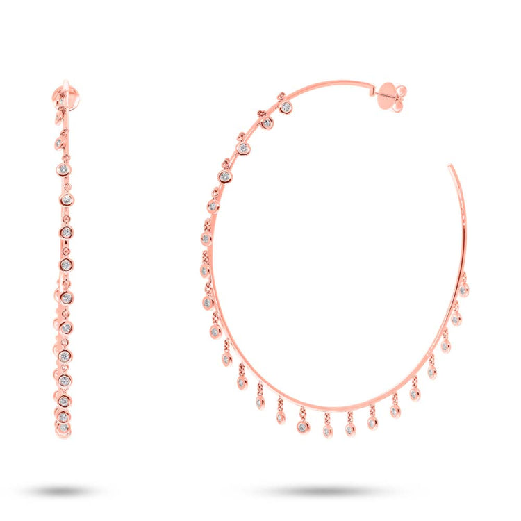 1.85ct 14k Rose Gold Diamond Shaker Hoop Earring