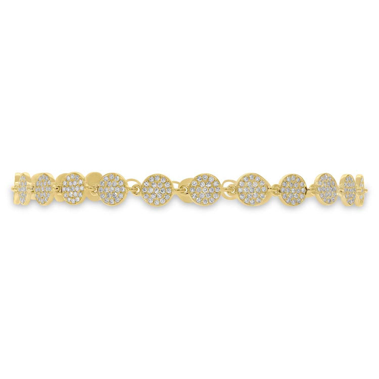 0.89ct 14k Yellow Gold Diamond Pave Circle Bracelet