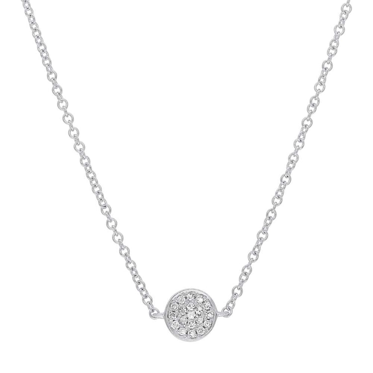0.05ct 14k White Gold Diamond Pave Circle Choker Pendant