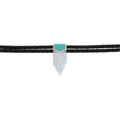 0.06ct Diamond & 0.95ct Composite Turquoise 14k White Gold Fringe Cord Choker Necklace
