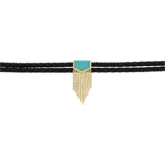 0.06ct Diamond & 0.95ct Composite Turquoise 14k Yellow Gold Fringe Cord Choker Necklace