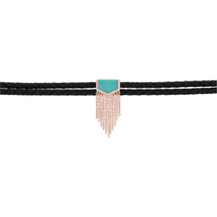 0.06ct Diamond & 0.95ct Composite Turquoise 14k Rose Gold Fringe Cord Choker Necklace
